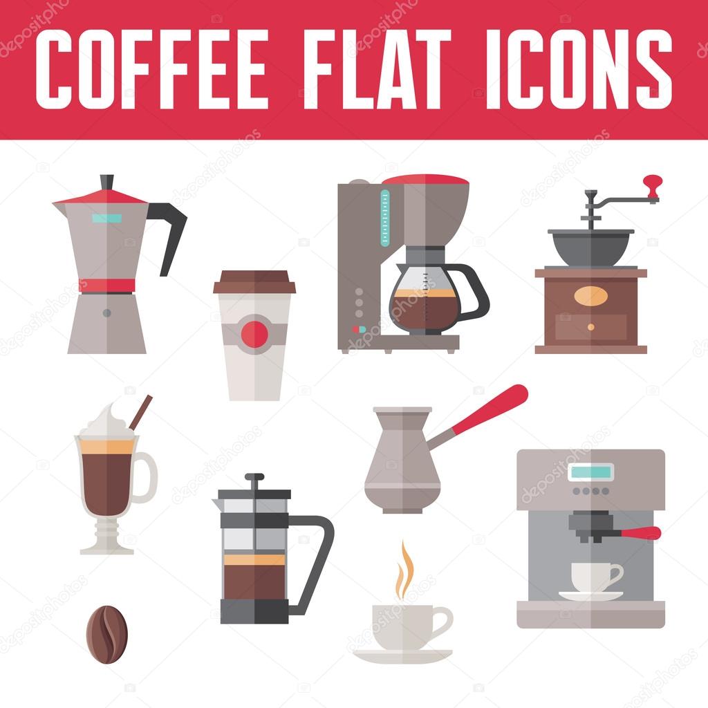 Coffee Vector Icons In Flat Design Style