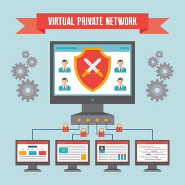 VPN (sanal özel ağ) - düz tasarım stili illüstrasyon kavramı