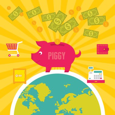 servet piggy çizimde düz tasarım stil