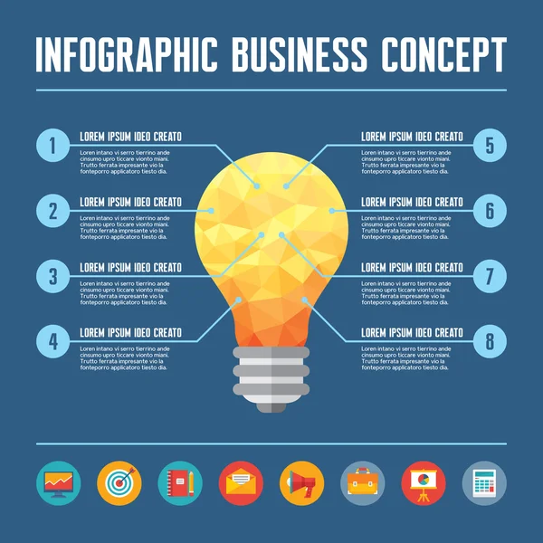 Infographic Business Concept - Creative Idea Illustration - vector yellow lamp in geometric polygonal style — Stok Vektör