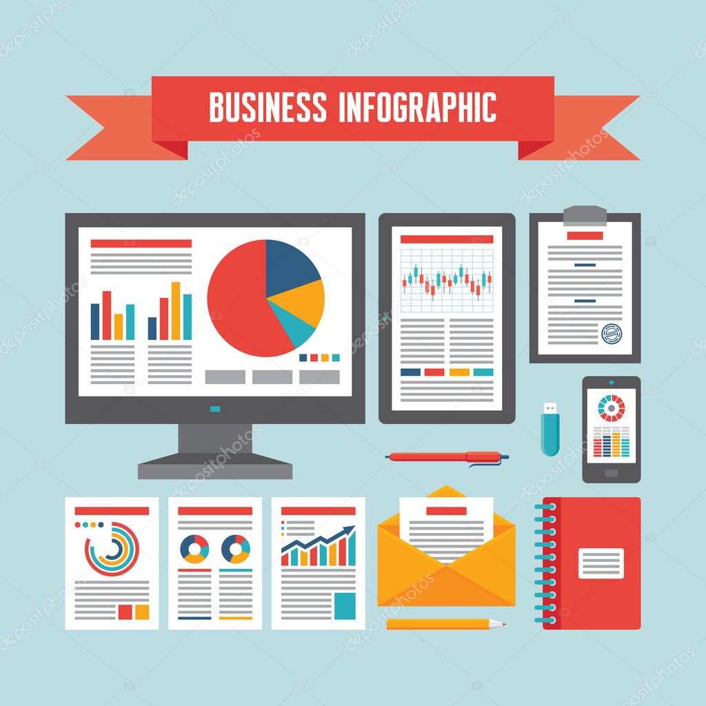 Business Infographic Documents - Vector Concept Illustration in Flat Design Style