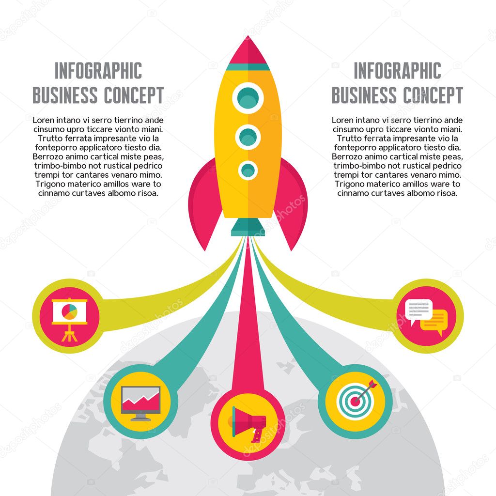 Start-Up Creative Illustration - Vector Icons Set in Flat Design Style for presentation, booklet, web site etc. Rocket concept Illustration.
