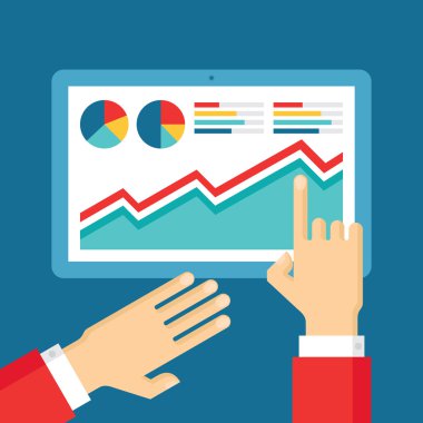 insan eli ile tablet ve grafik - iş trend çizimde düz tasarım stili
