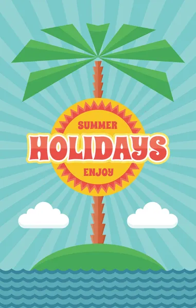 Summer Holiday - Vintage Retro Vector Poster dalam gaya desain datar - Stok Vektor