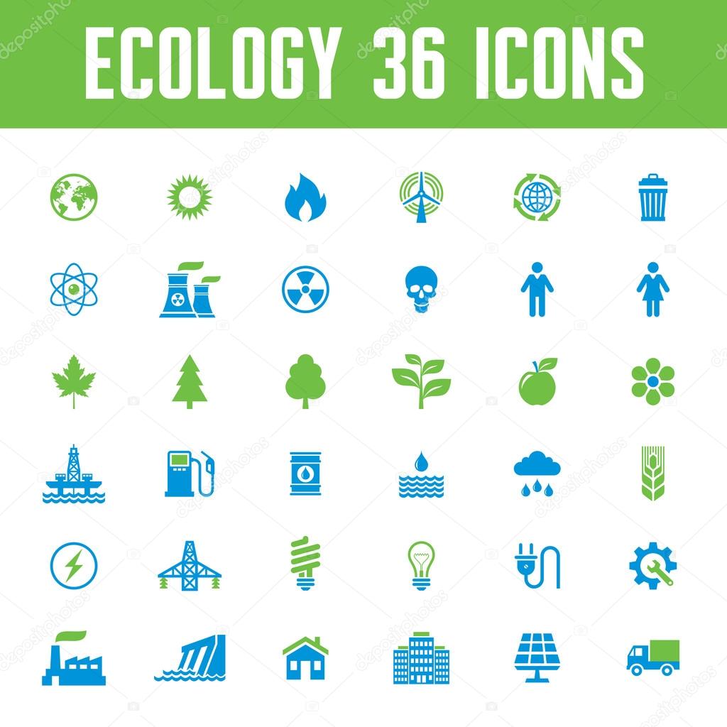 Ecology Vector Icons Set - Creative Illustration on Energy Theme