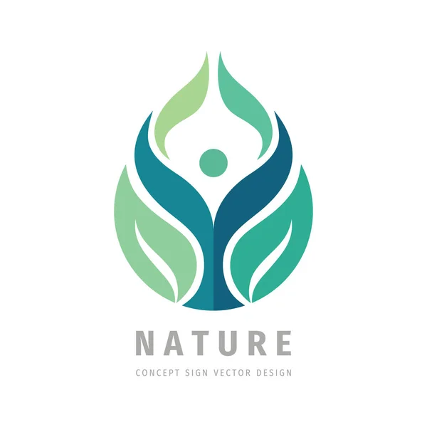Carácter Humano Naturaleza Hojas Verdes Vector Logotipo Concepto Ilustración Salud — Vector de stock
