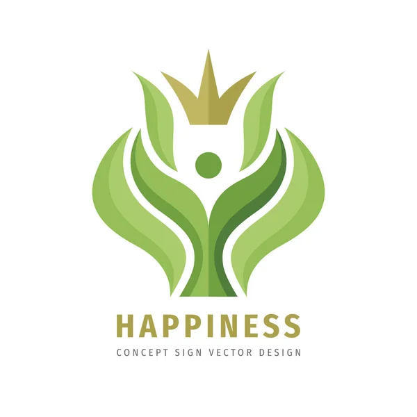 幸福の概念ビジネスロゴデザイン 葉に人間がサインを残します 健康的なシンボル 化粧品のアイコン ベクターイラスト — ストックベクタ