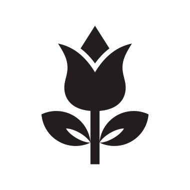 Çiçek ikonu vektör illüstrasyonu. Tulip silueti yaratıcı bir işaret. Asgari klasik sembol. Flora konsepti basit logo. Siyah renk. Tasarım ögesi. 
