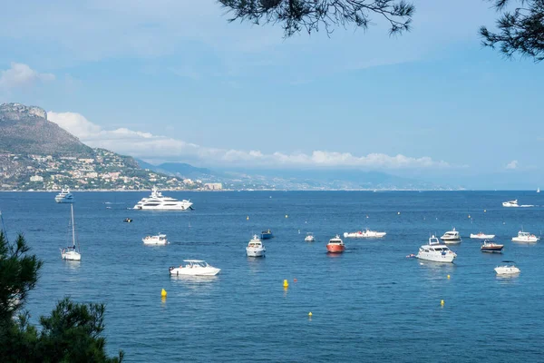 Menton Francie Pohled Jachty Lodě Hory Moře Pobřeží Azur Slunečného — Stock fotografie