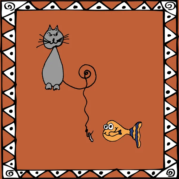 Timbre chat avec poisson — Image vectorielle