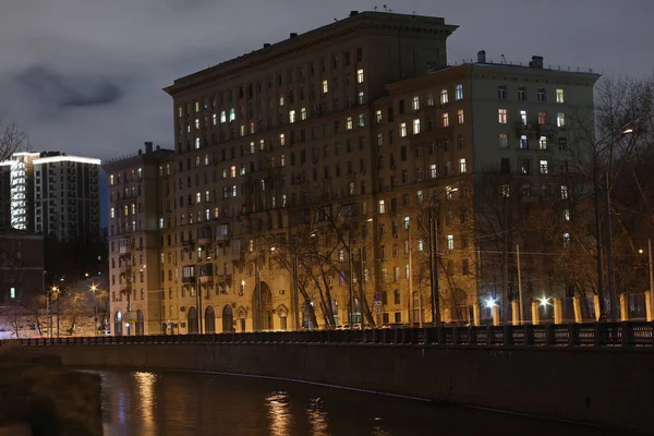Moskauer Stadtnacht 2021 Hochhaus Fluss Jauza — Stockfoto