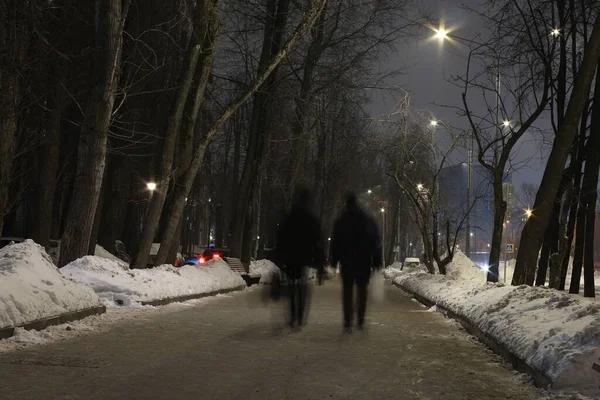 Night City Moscow Winter 2022 Metro Area Elektrozavodskaya Road Dark — Stock Photo, Image