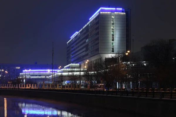 Night City Moscow Winter 2022 Yauza River View Bauman University — Stock Photo, Image