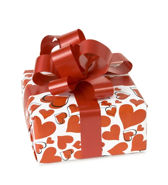 Gift box with a red bow and ribbon — Stock Photo, Image