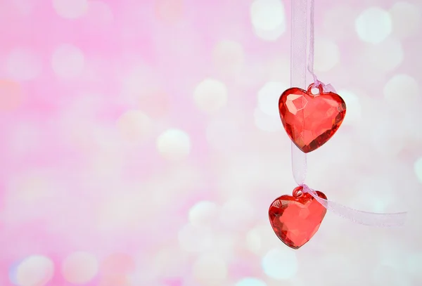 Two red glass hearts — Stock Photo, Image