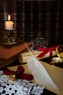 vintage yazı gereçleri ile natürmort