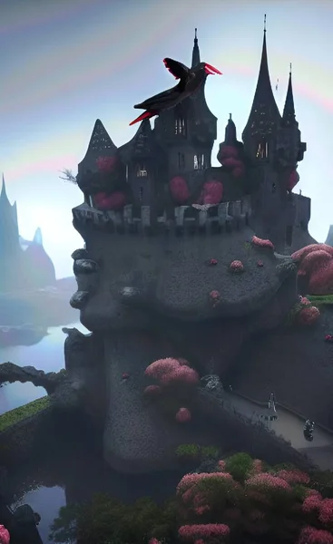 The illustration of fantasy castle background