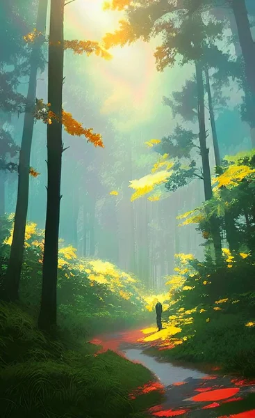 The illustration of paint forest nature background