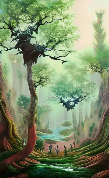 The illustration of paint forest nature background
