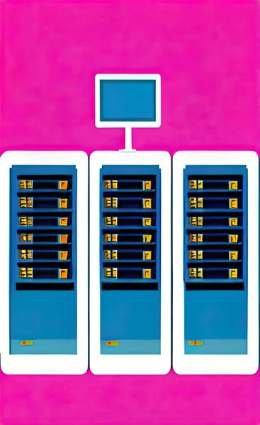 server room with servers and computer. 3d illustration