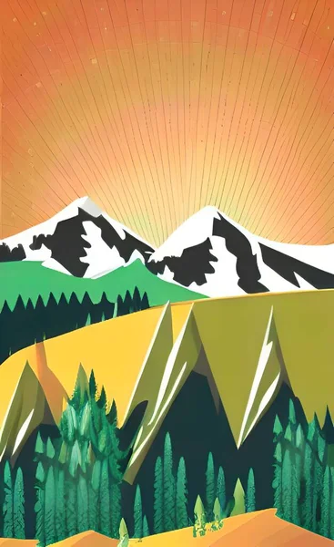 vector illustration of a background with mountains and forest