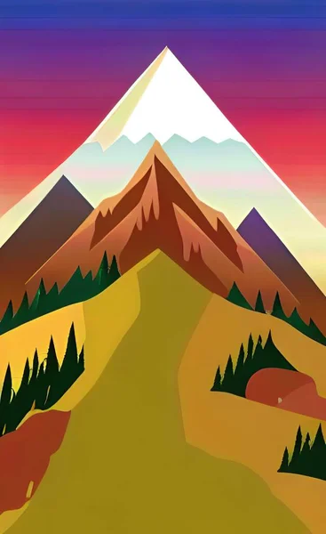 vector illustration of a beautiful sunset landscape with mountains and clouds