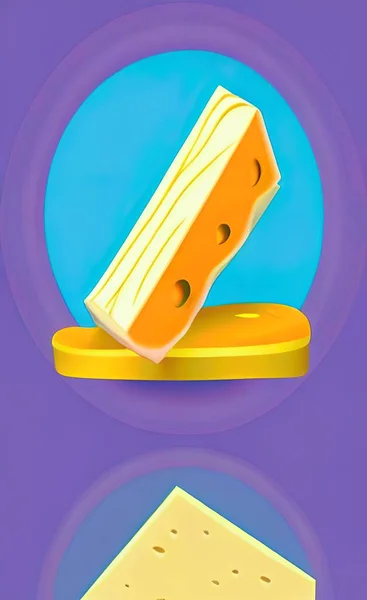 sliced cheese on blue background. top view.