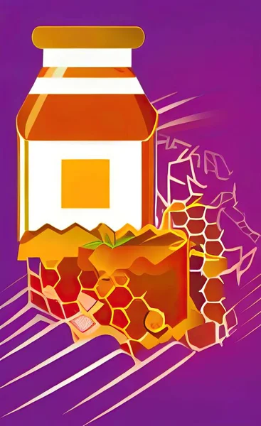 honey jar with honeycomb and bee vector illustration design