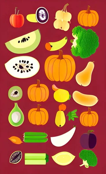 set of vegetables and fruits. illustration