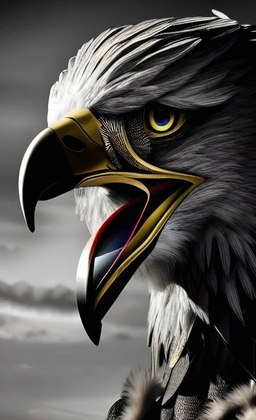 eagle with wings, hawk, beak, head, bird, portrait, looking up, face