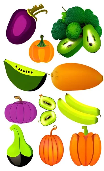 set of fruits and vegetables. vector illustration