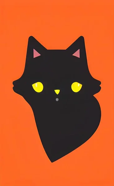 cat face with orange eyes on a yellow background