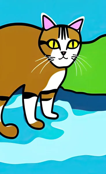 cartoon illustration of a cat with a brush