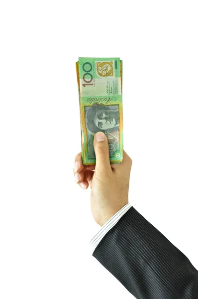 Ruka drží peníze - australských dolarů — Stock fotografie