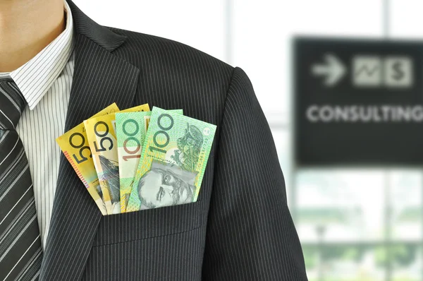 Autralian dollar banknotes in the suit pocket — Stock Photo, Image
