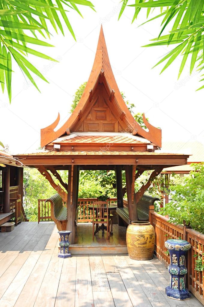 Ancient Thai style wooden gazebo