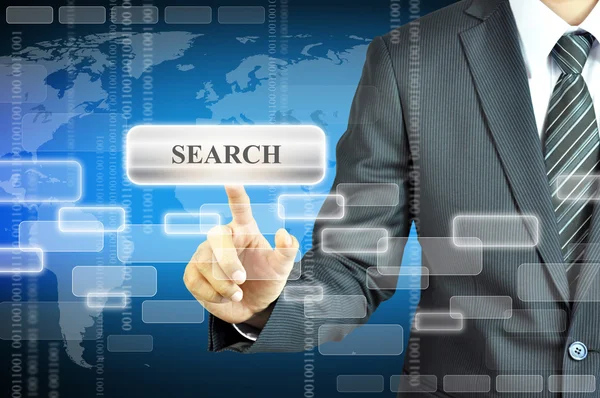 Businessman touching SEARCH sign on virtual screen — Stock Photo, Image