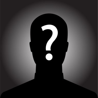 Silhouette of anonymous man with question mark clipart