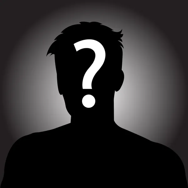 Silhouette of anonymous man with question mark — Stock Vector