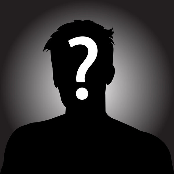 Silhouette of anonymous man with question mark