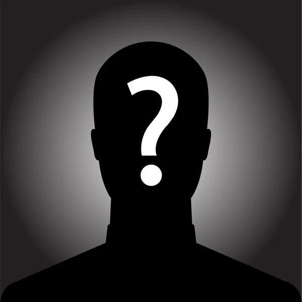 Silhouette of anonymous man with question mark — Stock Vector