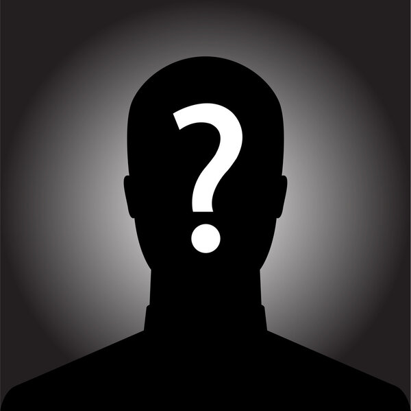 Silhouette of anonymous man with question mark