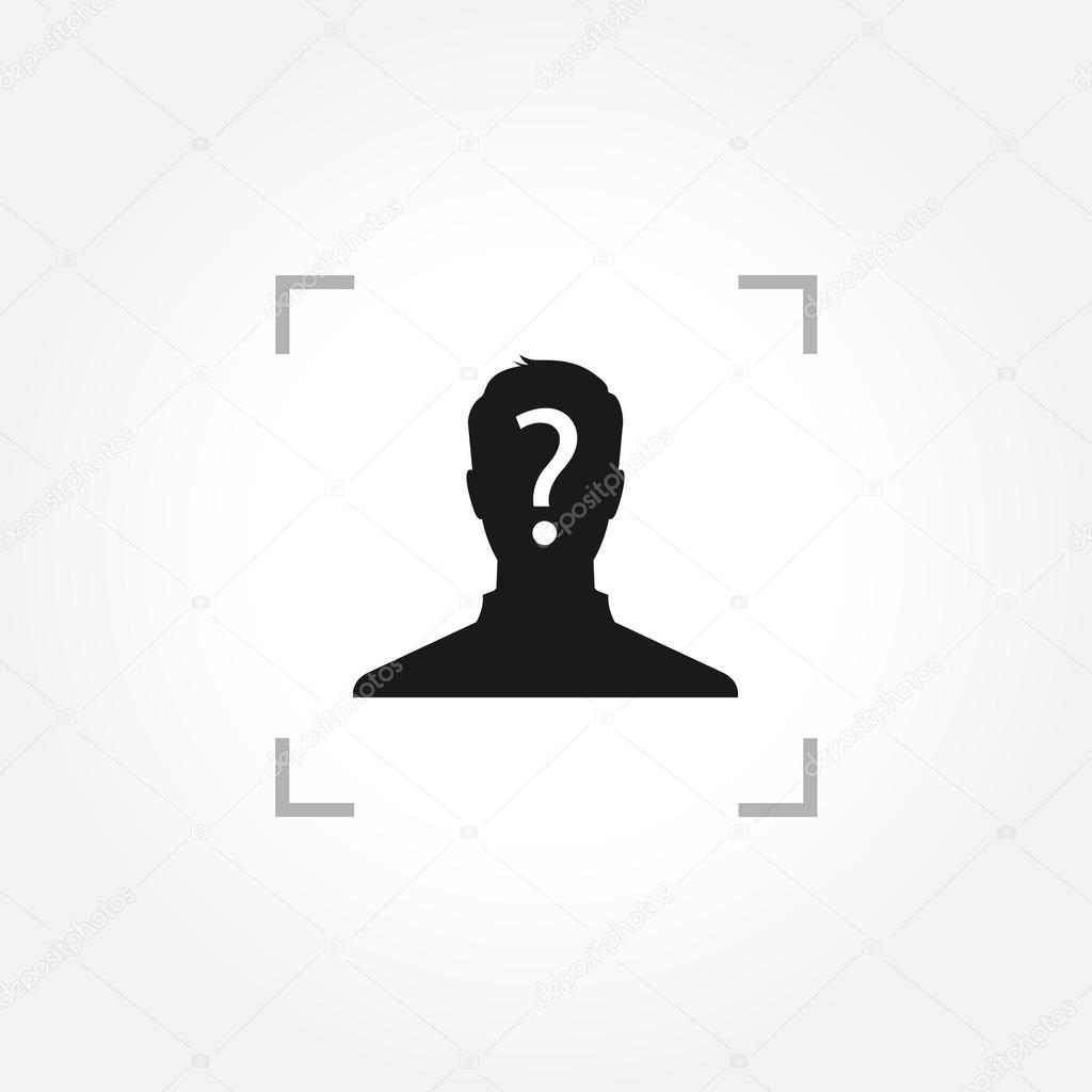 Man icon with question mark inside camera focus frame