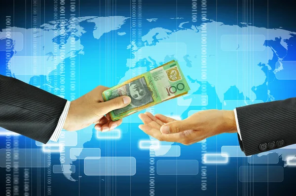 Businessman hands receiving money - Australian dollars — Stock Photo, Image