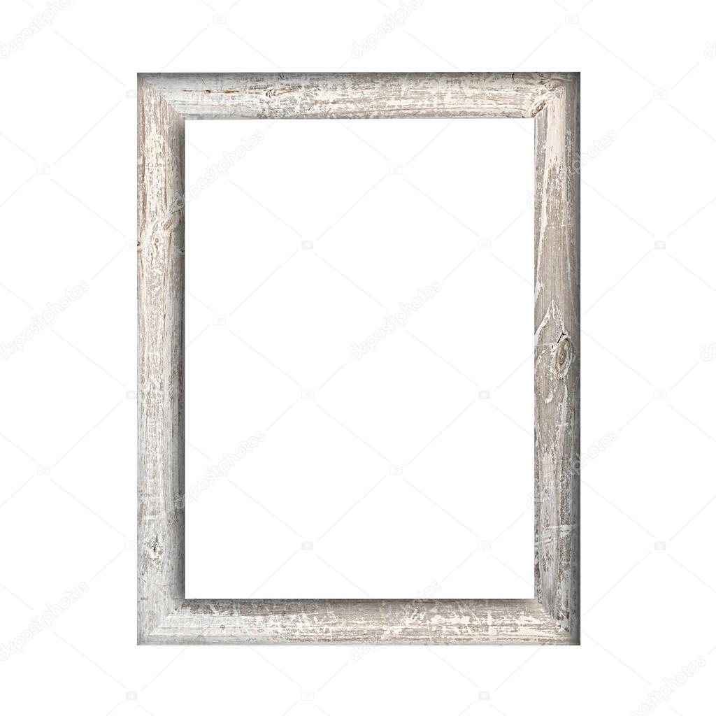 Old wooden picture frame isolated on white background