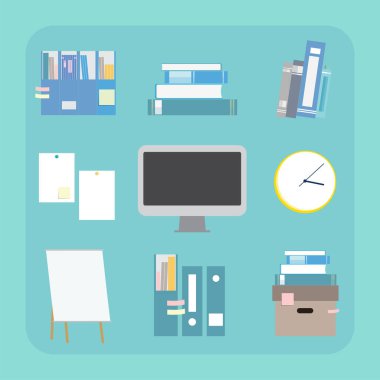 Ofis iç dekorasyon element vektör simgesi belirlendi