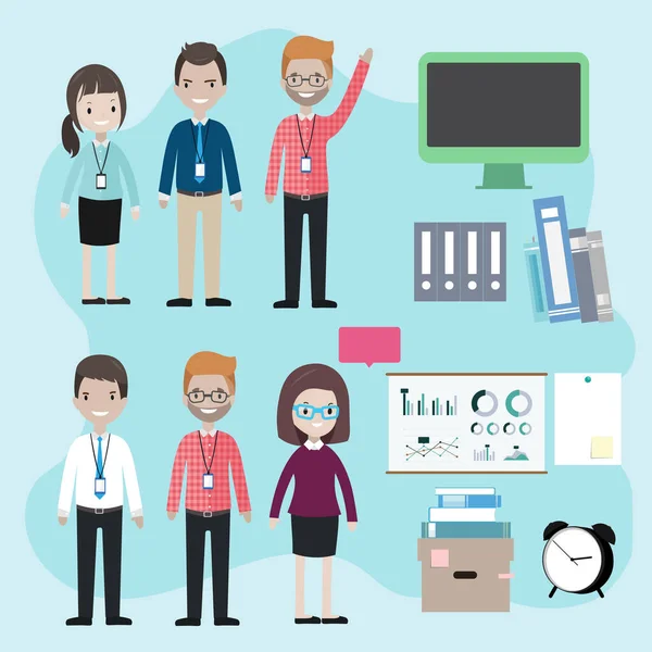 Business People Cartoon Characters Office Supplies Vector Icon Set — Stockový vektor