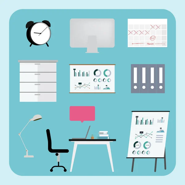 Office Interior Decoration Element Vector Icon Set — 스톡 벡터