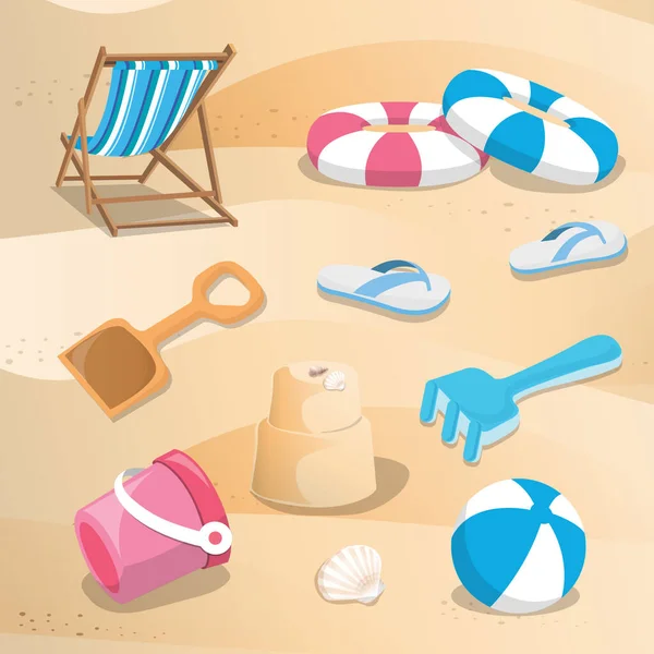 Set Summer Accessories Beach Toys Vector Icons — ストックベクタ
