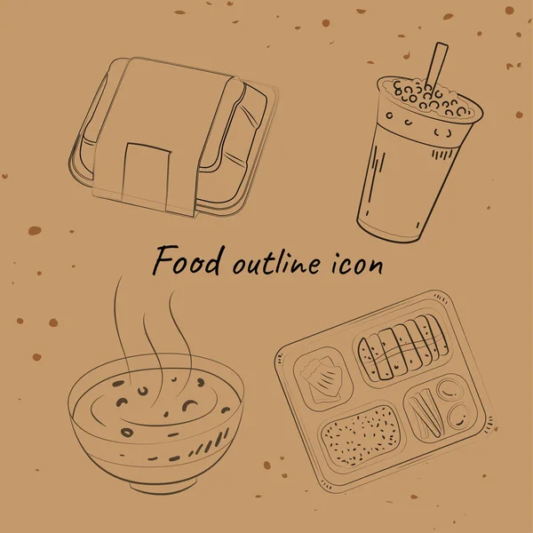 Dibujo Alimentos Contorno Iconos Vectoriales — Vector de stock